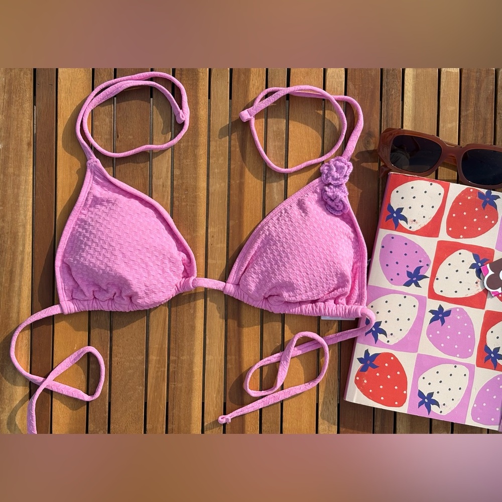 LARGE NWT CUPSHE Barbie Pink Adjustable String Bikini Set Floral Crochet Details